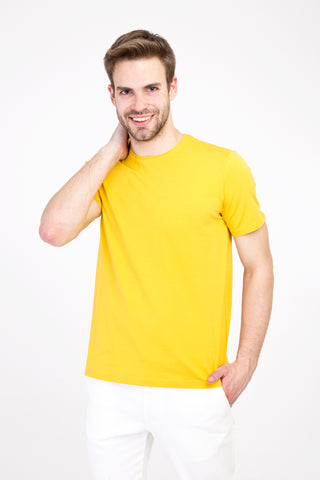  Koyu Sarı Bisiklet Yaka Slim Fit Dar Kesim Tişört