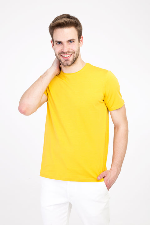 Koyu Sarı Bisiklet Yaka Slim Fit Dar Kesim Tişört