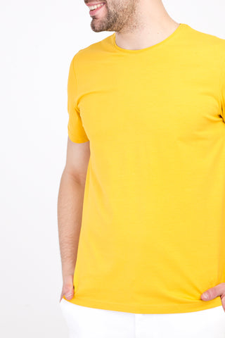  Koyu Sarı Bisiklet Yaka Slim Fit Dar Kesim Tişört