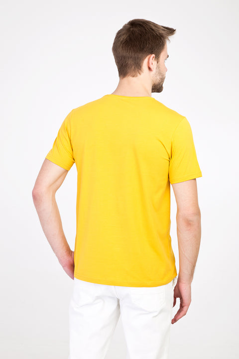 Koyu Sarı Bisiklet Yaka Slim Fit Dar Kesim Tişört