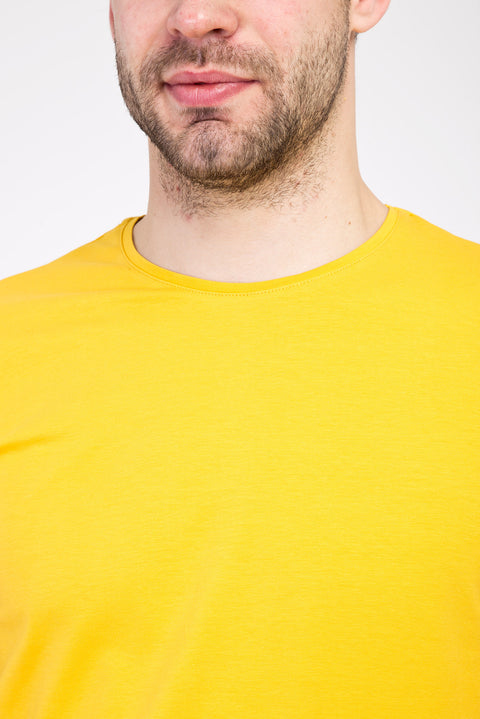 Koyu Sarı Bisiklet Yaka Slim Fit Dar Kesim Tişört
