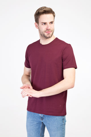  Vişne Bisiklet Yaka Slim Fit Dar Kesim Tişört