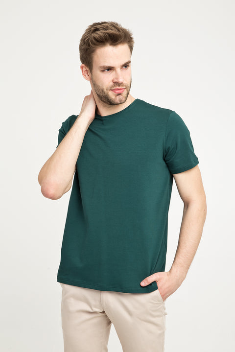 Zümrüt Yeşili Bisiklet Yaka Slim Fit Dar Kesim Tişört