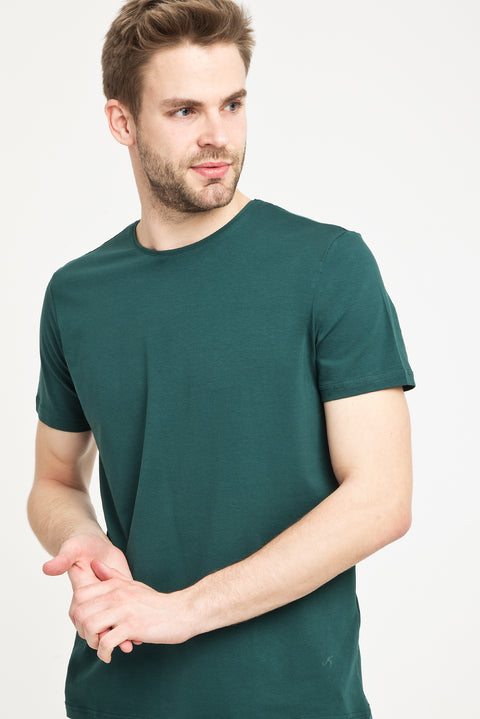 Zümrüt Yeşili Bisiklet Yaka Slim Fit Dar Kesim Tişört