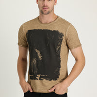 Orta Vizon Bisiklet Yaka Slim Fit Dar Kesim Baskılı Pamuk Tişört