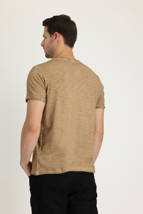 Orta Vizon Bisiklet Yaka Slim Fit Dar Kesim Baskılı Pamuk Tişört