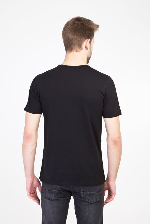 Siyah V Yaka Slim Fit Dar Kesim Pamuk Tişört