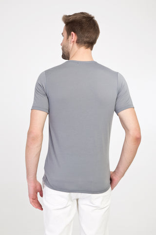  Açık Gri V Yaka Slim Fit Dar Kesim Pamuk Tişört
