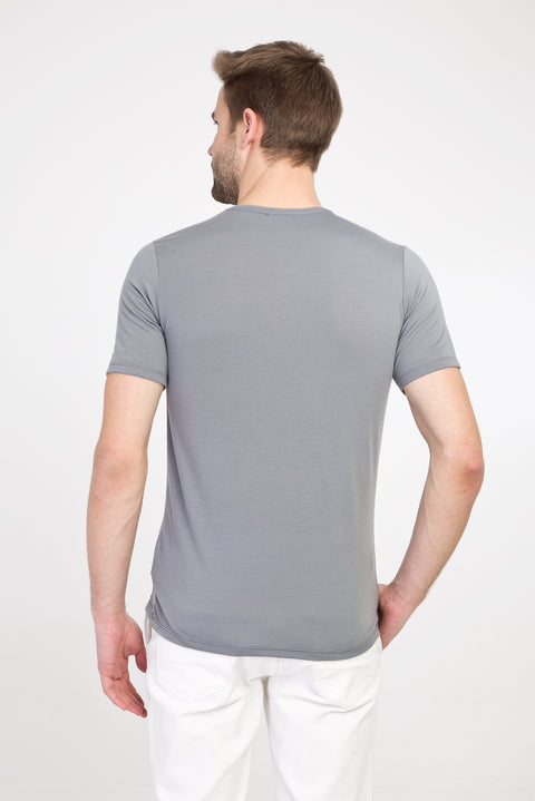 Açık Gri V Yaka Slim Fit Dar Kesim Pamuk Tişört