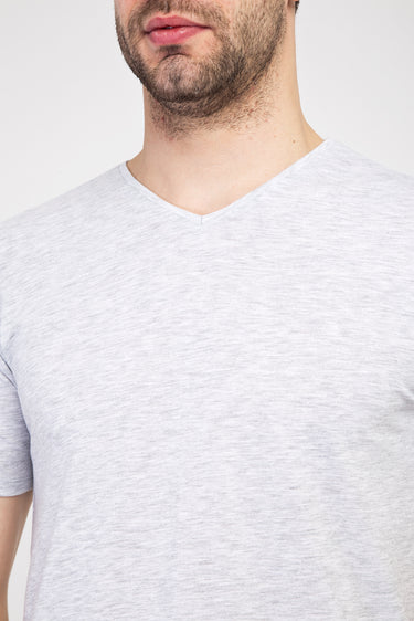 Açık Gri Melanj V Yaka Slim Fit Dar Kesim Pamuk Tişört