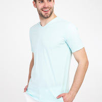 Su Mavisi V Yaka Slim Fit Dar Kesim Pamuk Tişört