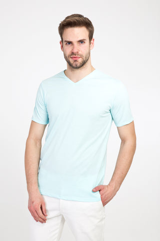  Su Mavisi V Yaka Slim Fit Dar Kesim Pamuk Tişört