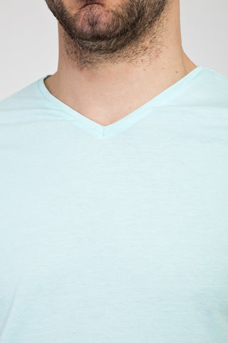  Su Mavisi V Yaka Slim Fit Dar Kesim Pamuk Tişört