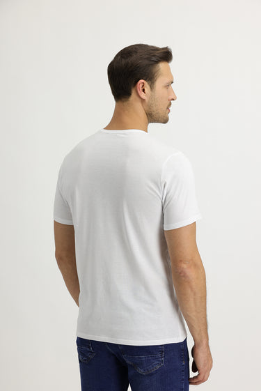  Beyaz V Yaka Slim Fit Dar Kesim Pamuk Tişört