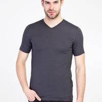 Koyu Antrasit V Yaka Slim Fit Dar Kesim Pamuk Tişört