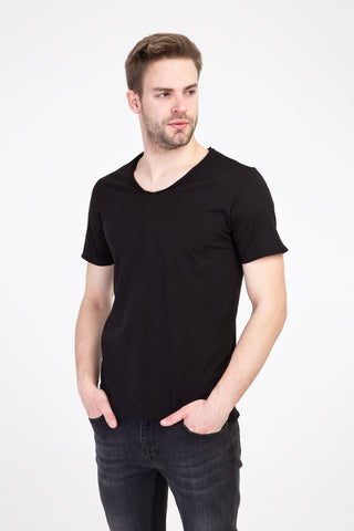  Siyah V Yaka Slim Fit Dar Kesim Pamuk Tişört