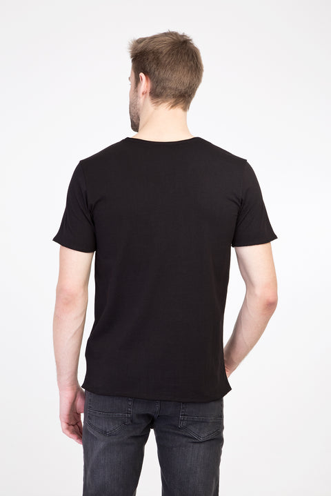 Siyah V Yaka Slim Fit Dar Kesim Pamuk Tişört