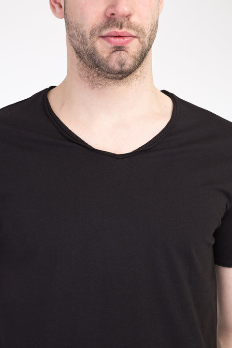Siyah V Yaka Slim Fit Dar Kesim Pamuk Tişört