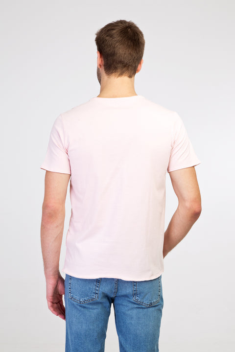 Toz Pembe V Yaka Slim Fit Dar Kesim Pamuk Tişört