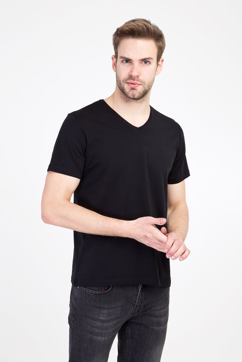 Siyah V Yaka Slim Fit Dar Kesim Tişört