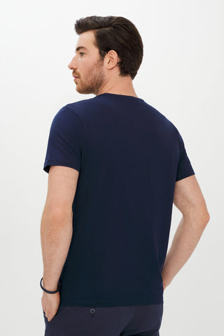  Koyu Lacivert V Yaka Slim Fit Dar Kesim Tişört