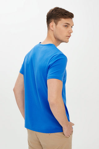  Kobalt Mavi V Yaka Slim Fit Dar Kesim Tişört