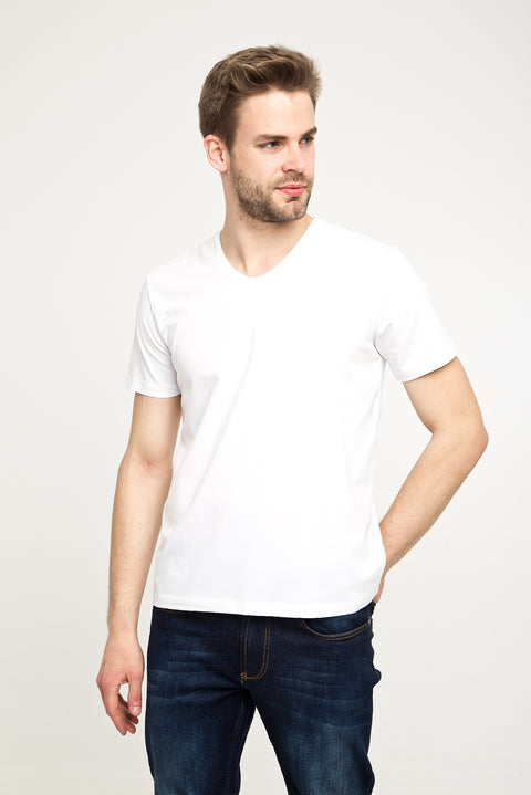Beyaz V Yaka Slim Fit Dar Kesim Tişört