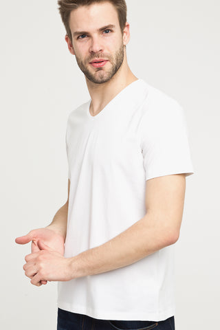  Beyaz V Yaka Slim Fit Dar Kesim Tişört