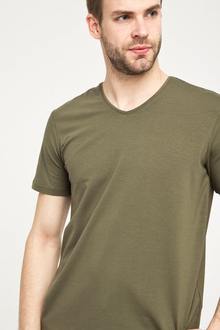  Orta Haki V Yaka Slim Fit Dar Kesim Tişört
