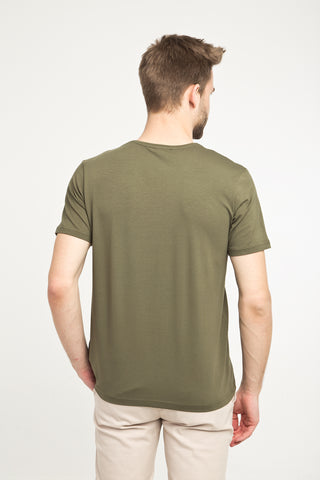  Orta Haki V Yaka Slim Fit Dar Kesim Tişört