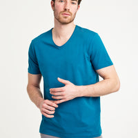 Petrol Yeşili V Yaka Slim Fit Dar Kesim Tişört