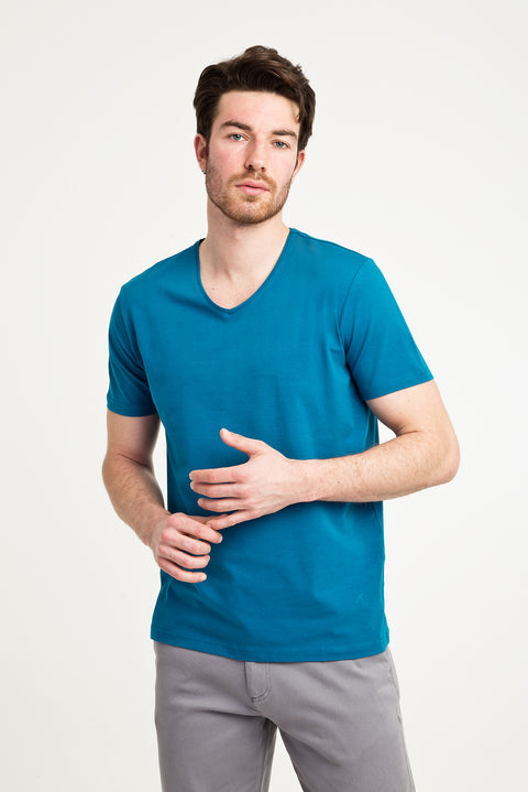 Petrol Yeşili V Yaka Slim Fit Dar Kesim Tişört