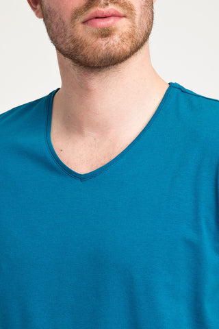  Petrol Yeşili V Yaka Slim Fit Dar Kesim Tişört