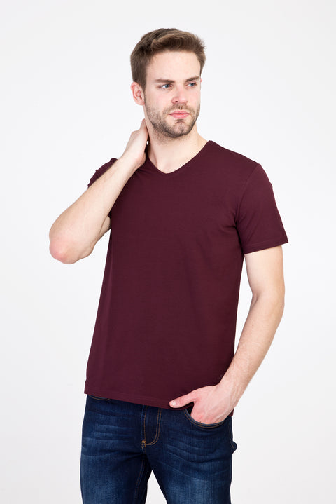 Dark Burgundy V-Neck Slim Fit T-Shirt