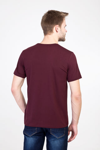  Koyu Bordo V Yaka Slim Fit Dar Kesim Tişört