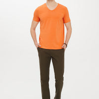 Bal Kabağı V Yaka Slim Fit Dar Kesim Tişört