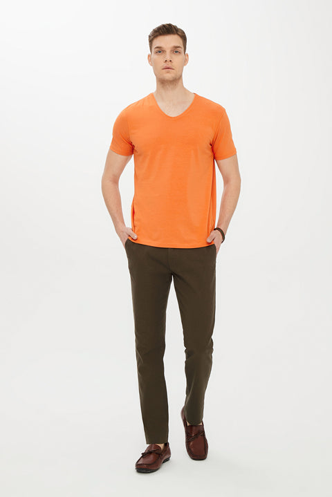 Pumpkin V-Neck Slim Fit T-Shirt