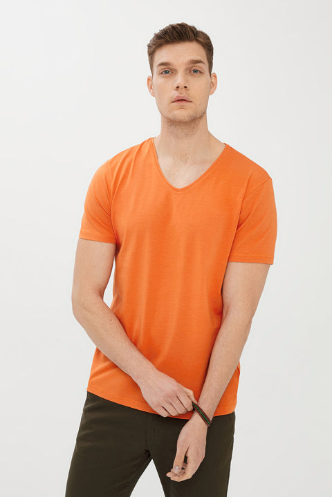 Pumpkin V-Neck Slim Fit T-Shirt