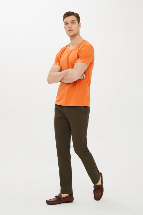 Pumpkin V-Neck Slim Fit T-Shirt