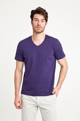  Mor V Yaka Slim Fit Dar Kesim Tişört
