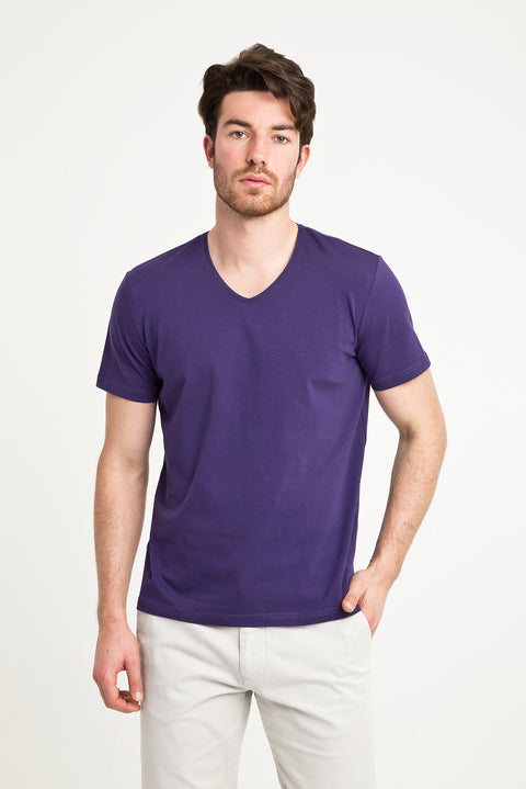 Mor V Yaka Slim Fit Dar Kesim Tişört