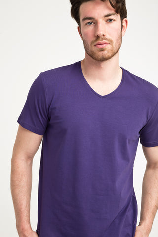  Mor V Yaka Slim Fit Dar Kesim Tişört
