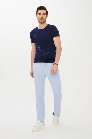  Koyu Lacivert Bisiklet Yaka Super Slim Fit Ekstra Dar Kesim Baskılı Tişört