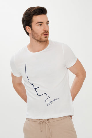  Beyaz Bisiklet Yaka Baskılı Super Slim Fit Ekstra Dar Kesim Tişört