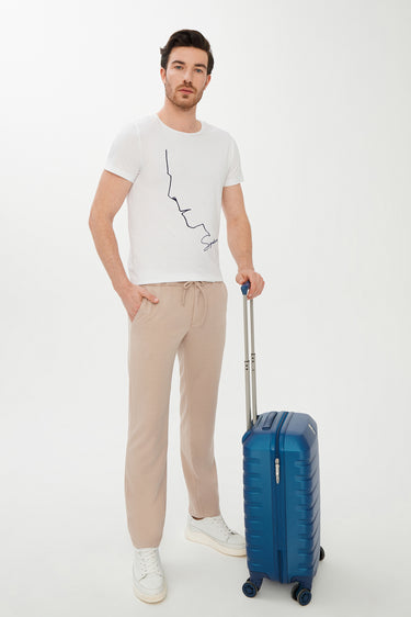  Beyaz Bisiklet Yaka Super Slim Fit Ekstra Dar Kesim Baskılı Tişört