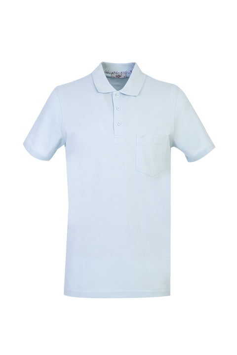 Açık Mavi Cepli Polo Yaka Regular Fit Pamuk Tişört