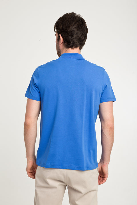 Kobalt Mavi Cepli Polo Yaka Regular Fit Pamuk Tişört
