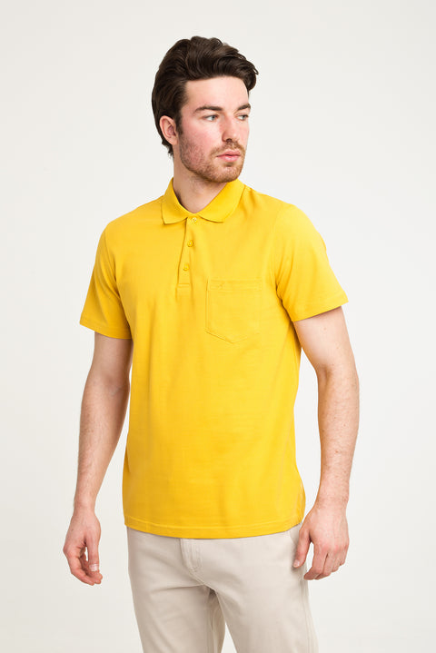 Koyu Sarı Cepli Polo Yaka Regular Fit Pamuk Tişört