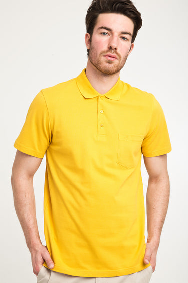Koyu Sarı Cepli Polo Yaka Regular Fit Pamuk Tişört