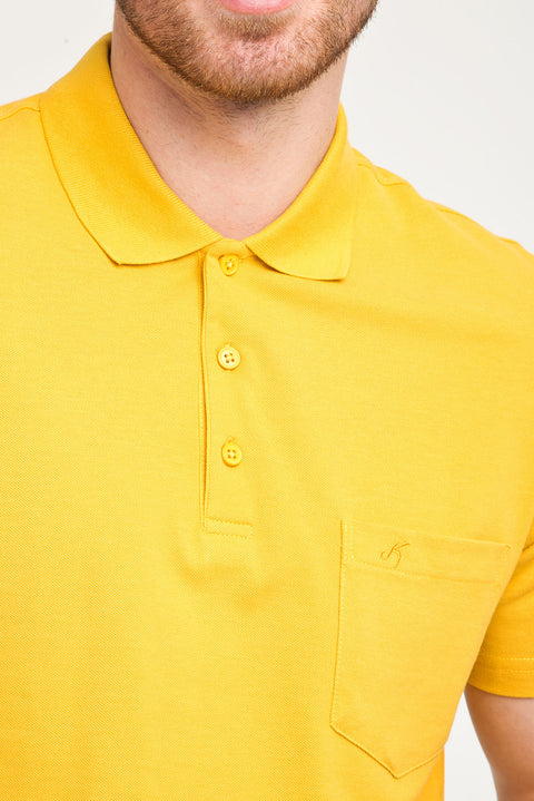 Koyu Sarı Cepli Polo Yaka Regular Fit Pamuk Tişört